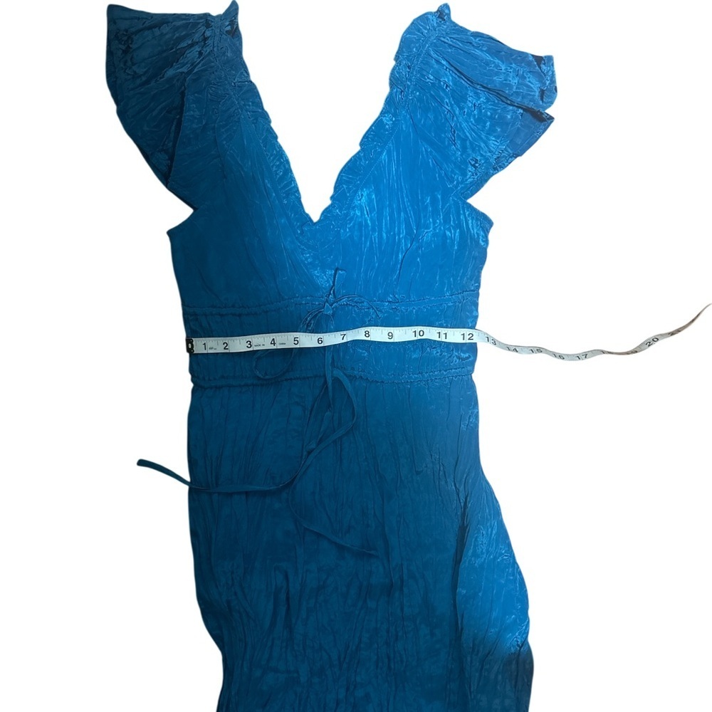 New J.Crew Palermo Crinkle Maxi Dress Nordic Sea Blue Flutter Sleeve V Neck XXS - Picture 6 of 8